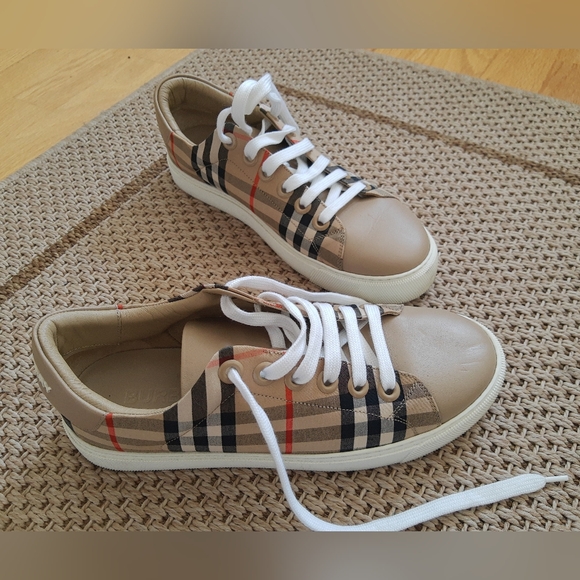 Nwt-Burberry Albridge leather check laceUp Sneaker-Thick WhiteSole-Made In Italy - Picture 4 of 13
